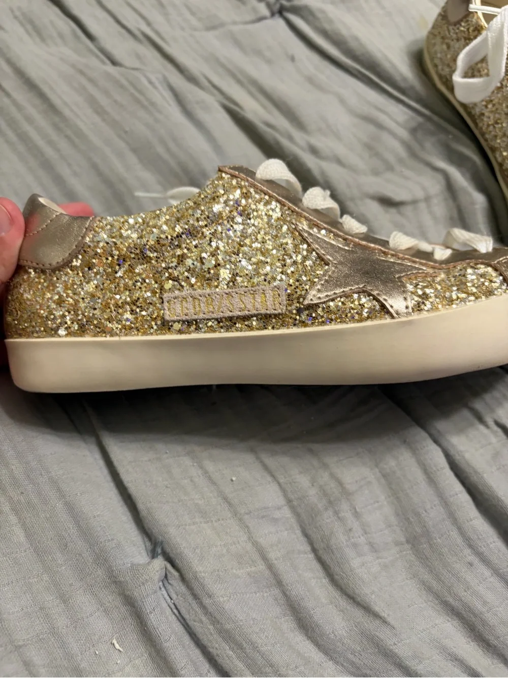 Golden Goose Super Star Gold Glitter Low-Top Sneaker size 8.5